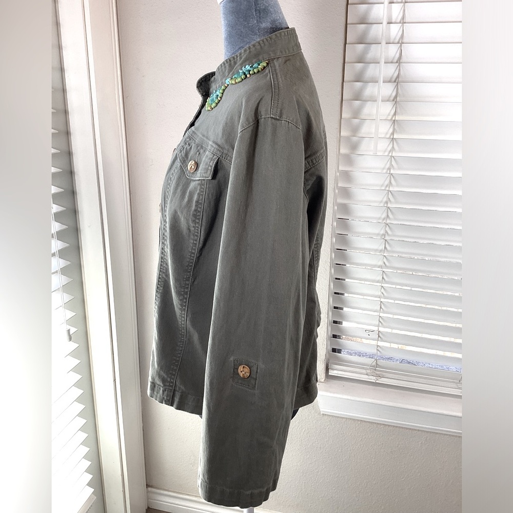 Ruby Rd Army Green Beaded Jacket Size 14 - image 7